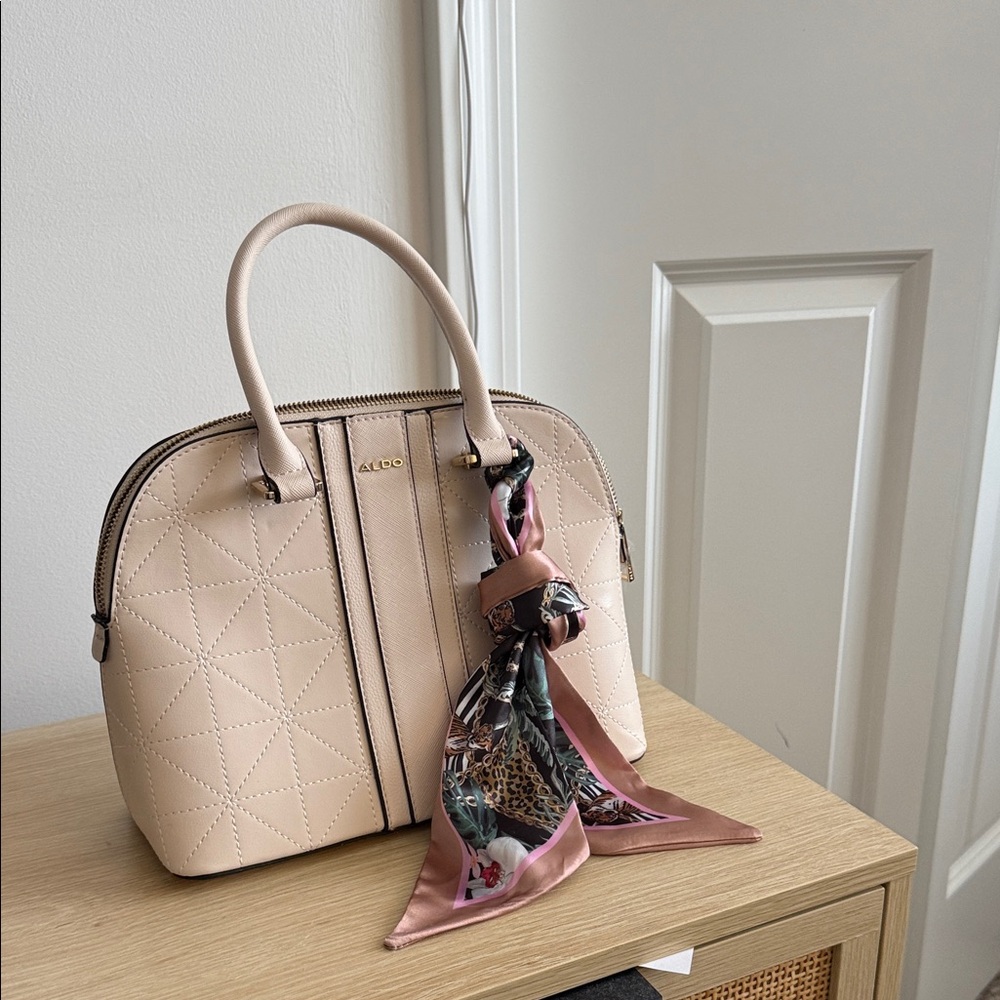 Aldo Cream Satchel with Patterned Scarf